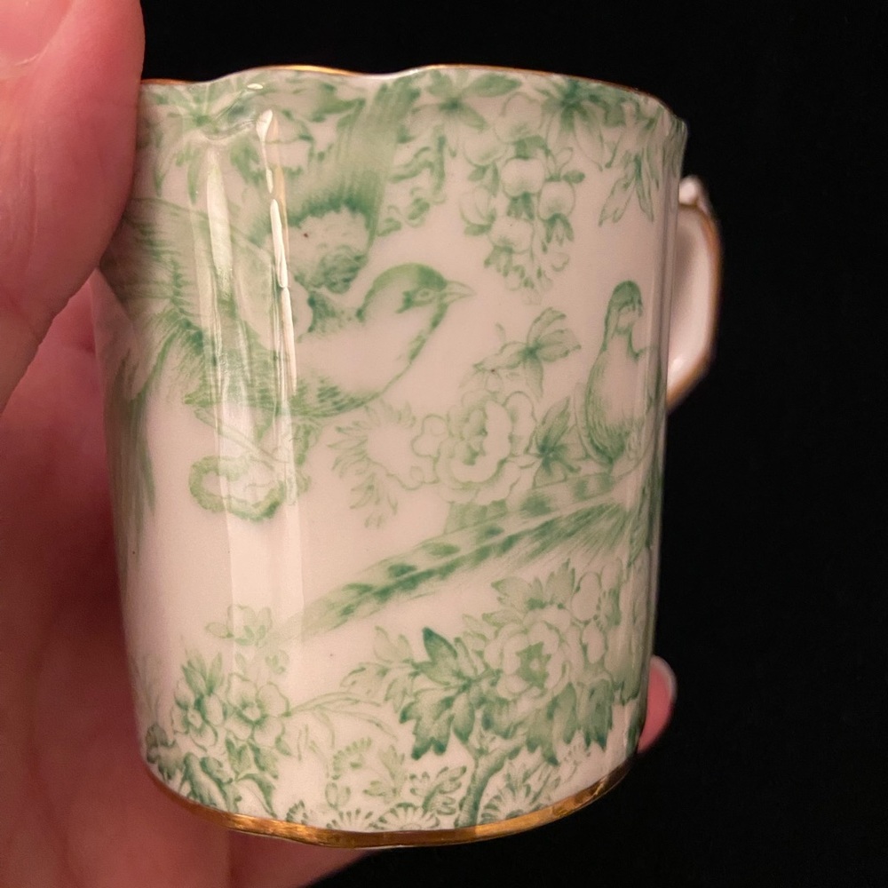 Green Aves by Royal Crown Derby Demitasse Cup & Saucer Vintage Toile - Picture 11 of 12